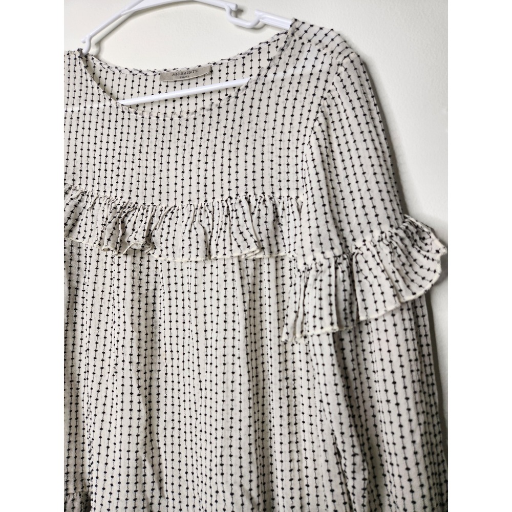 AllSaints Evia Embroidered Ruffle Trim Long Sleeve Top Small‎ - Picture 3 of 7